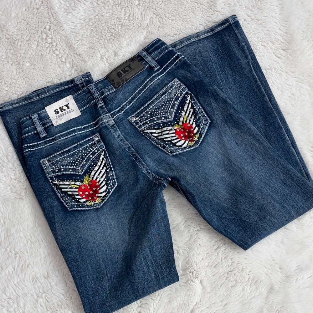 Sky Women's ,Low-Rise ,Boot Cut Jeans with Embellished Pockets,Size 13/31 - Picture 14 of 17